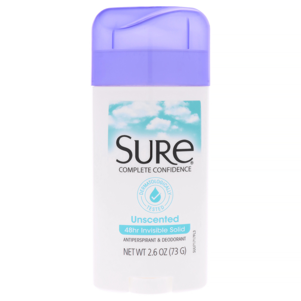 Sure Invisible Solid Anti-Perspirant and Deodorant - Unscented For Unisex 2.6 oz